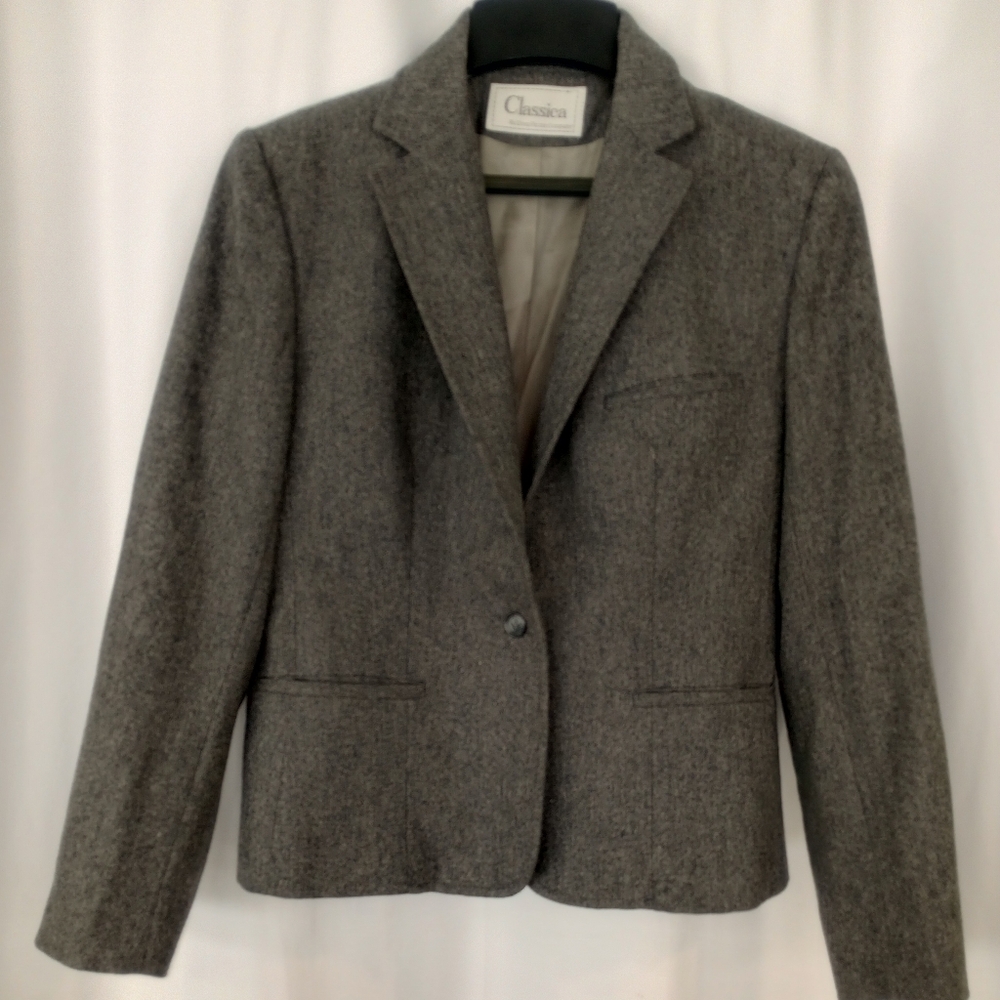 Vintage Classica Wool Blazer – Tailored Gray Minimalist Sz M